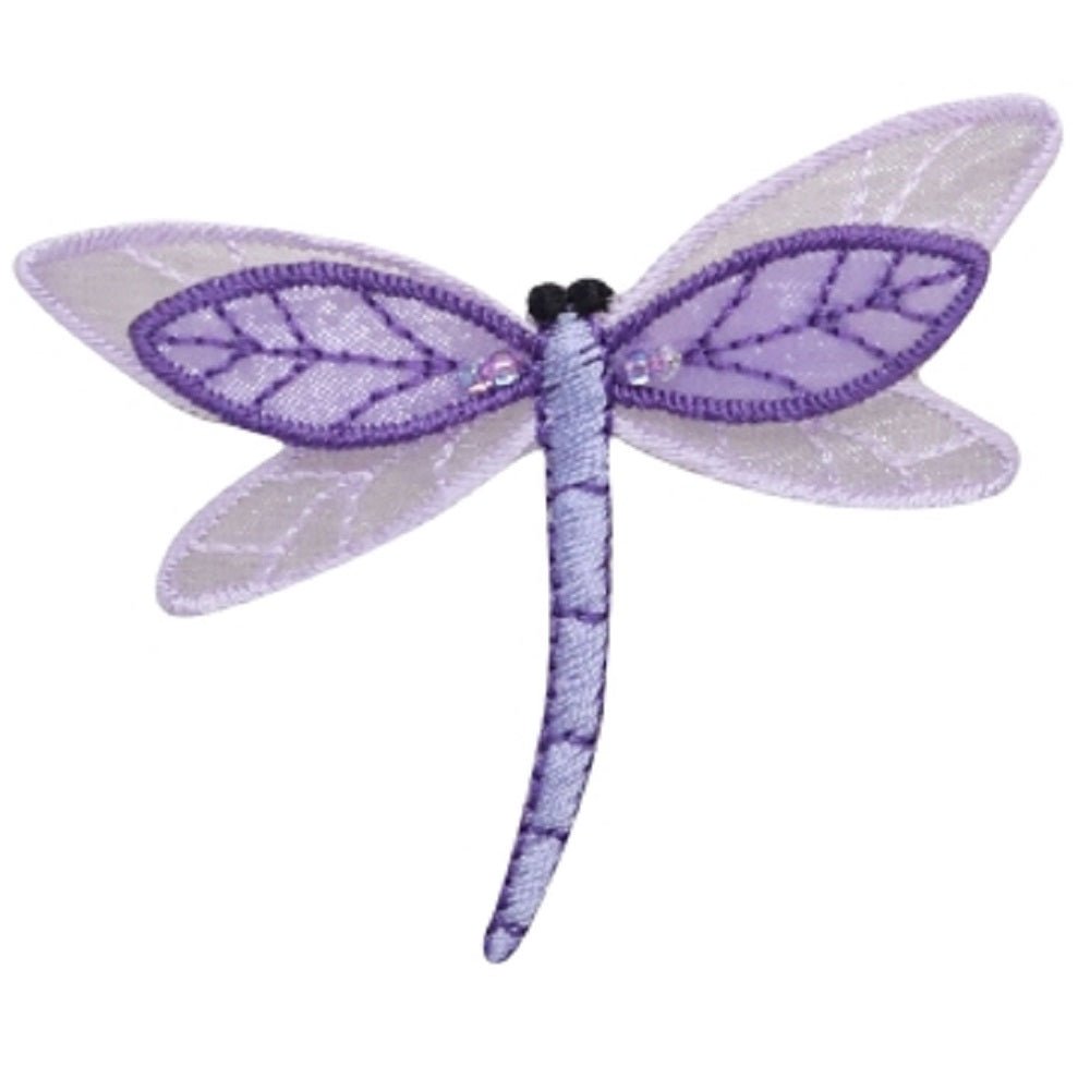 Dragonfly Embroidered Patch — Purple Layered Bug, Insect Badge 2" — Iron On