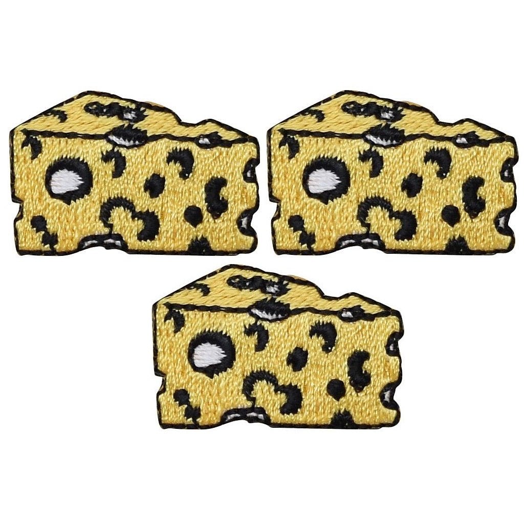 Mini Swiss Cheese Embroidered Patch — 3-Pack — Iron On 1-1/8"