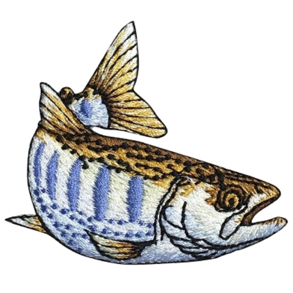 Fish Embroidered Patch — Striped Brook Trout, Fishing Badge 2-5/8" — Iron On