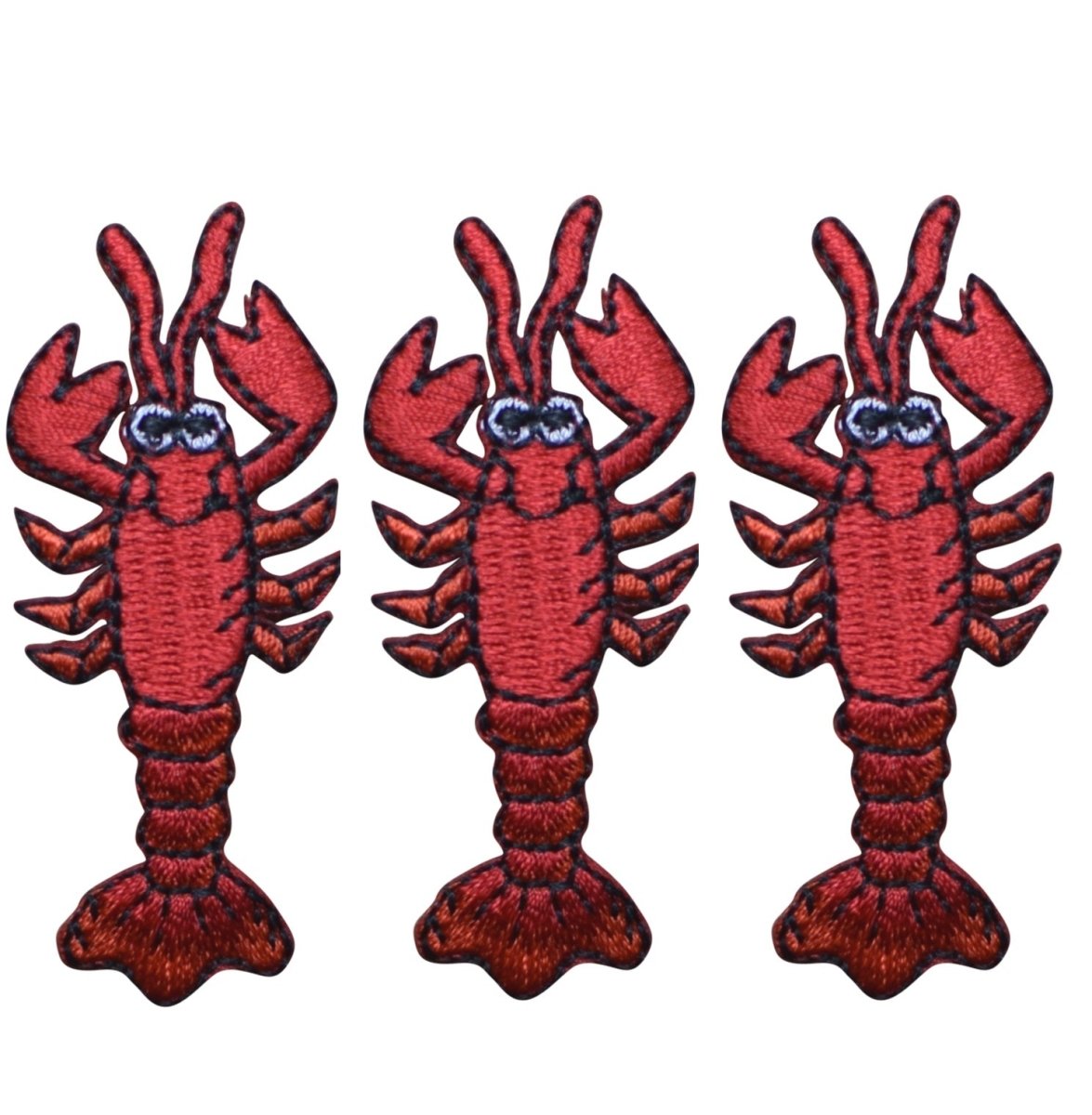 Red Lobster Embroidered Patch — 3-Pack — Crawfish, Seafood Badge 2" — Iron On