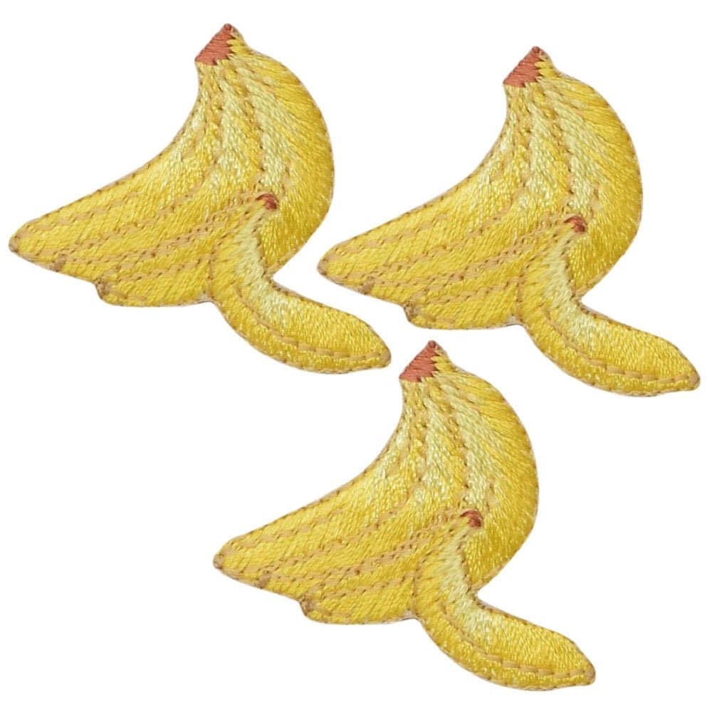 Banana Embroidered Patch — 3-Pack — Bunch of Bananas, Fruit Badge 1.75" — Iron On
