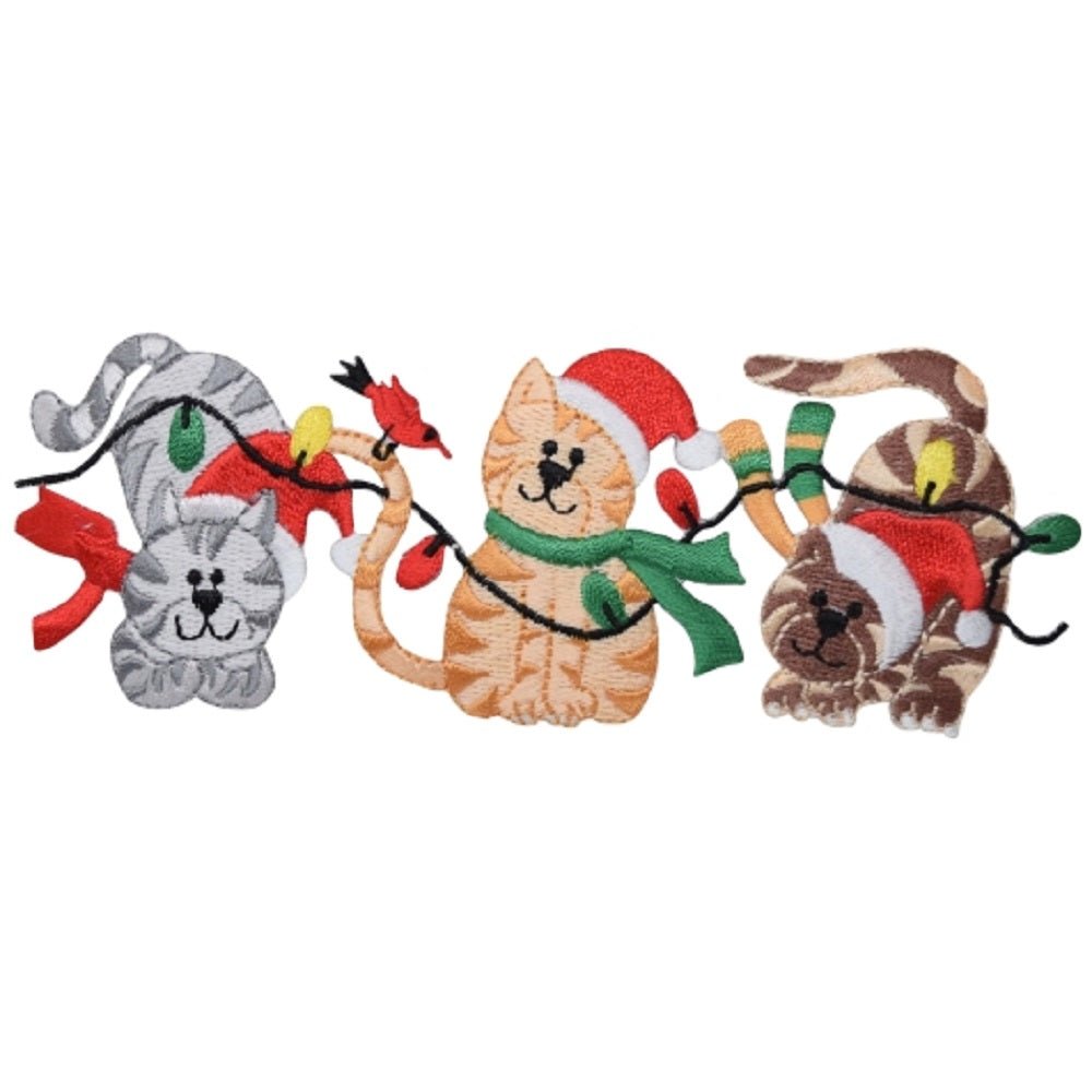 Large Christmas Cats Embroidered Patch — Iron On 5-7/8"