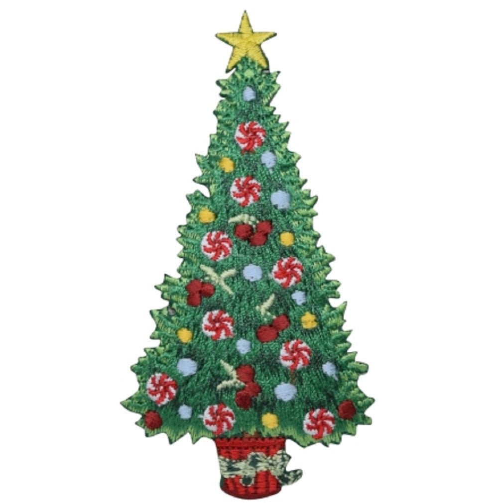 Christmas Tree Embroidered Patch — Perfect for Holidays — Iron On 3-7/8"
