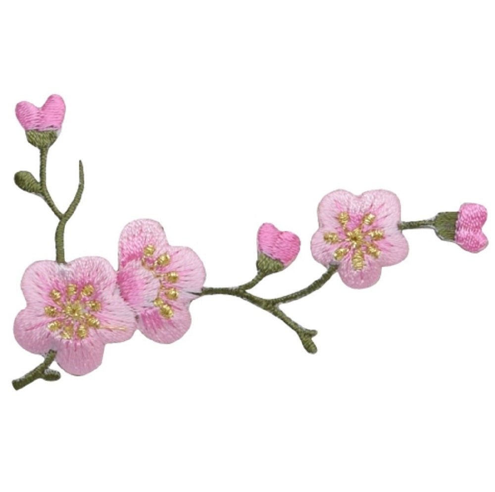 Cherry Blossom Green Branch Embroidered Patch — Right-Facing — Iron On 3-1/8"