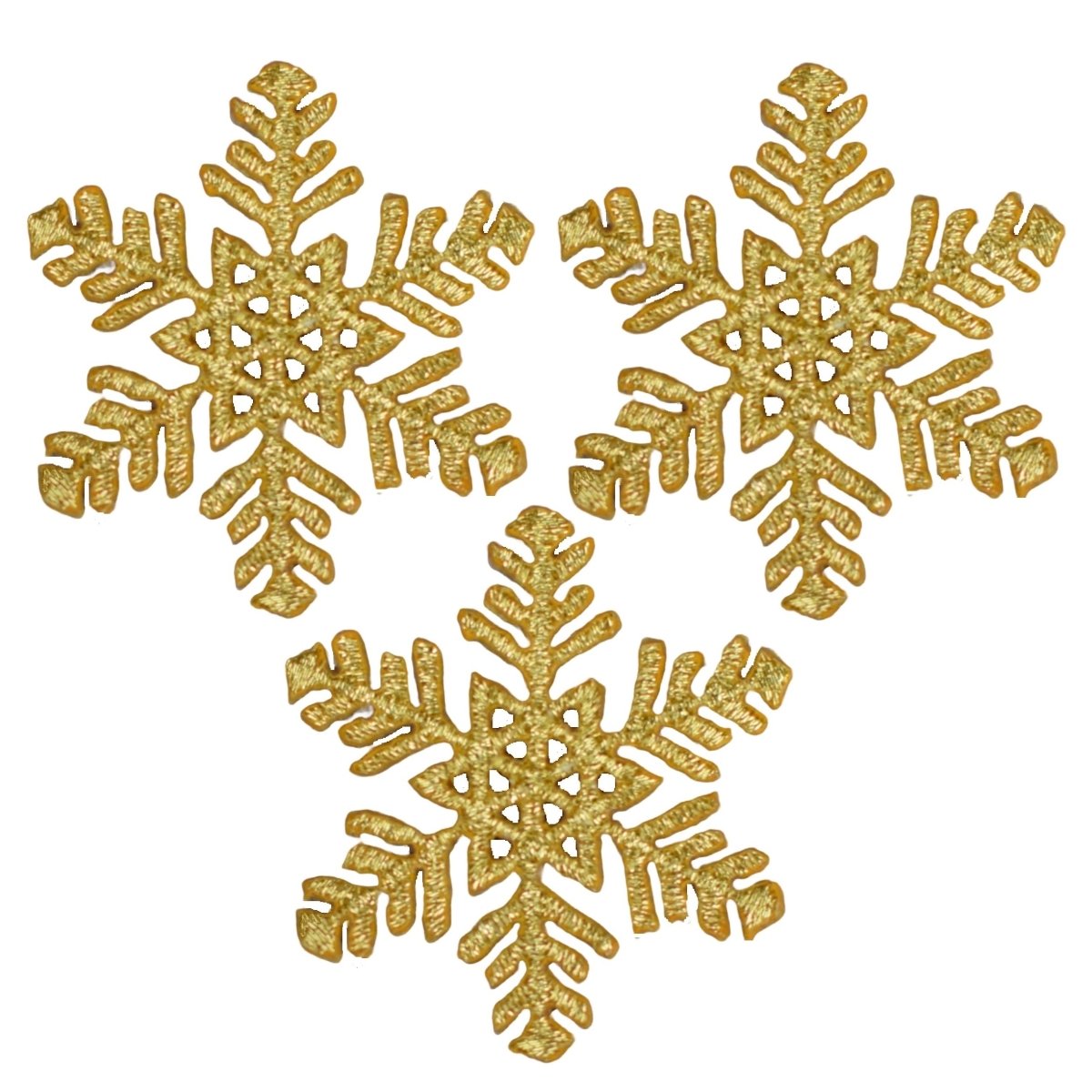 Snowflake Embroidered Patch — 3-Pack — Snow, Metallic Gold, Winter 1.75" — Iron On
