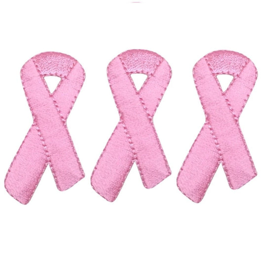 Pink Ribbon Embroidered Patch — 3-Pack — Iron On 1-7/8"