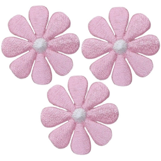 Daisy Embroidered Patch — 3-Pack — Flower, Pink, White 1.5" — Iron On 1.5"