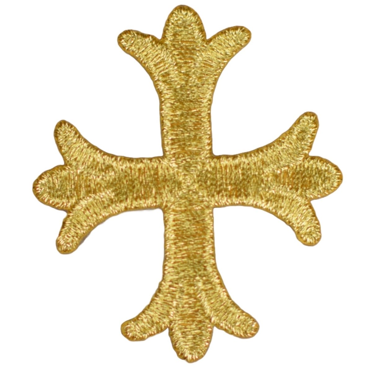 Gold Patonce Fleury Cross Embroidered Patch — Iron On 2-1/16"