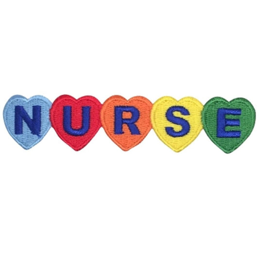 Nurse in Colored Hearts Embroidered Patch — Iron On 4"