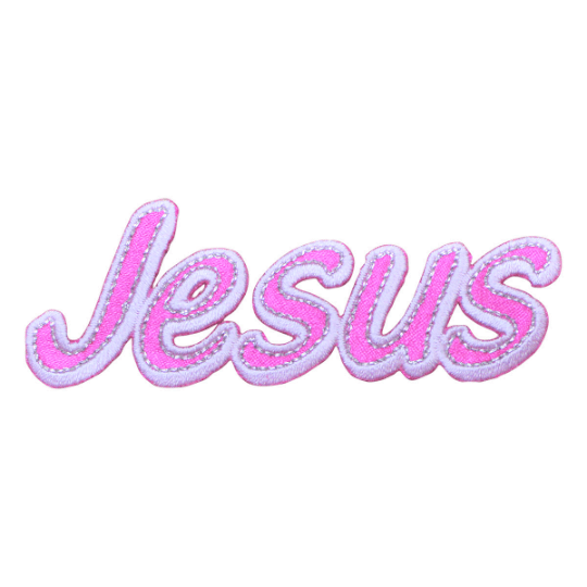 Jesus, Pink Embroidered Patch — Iron On 3.25"