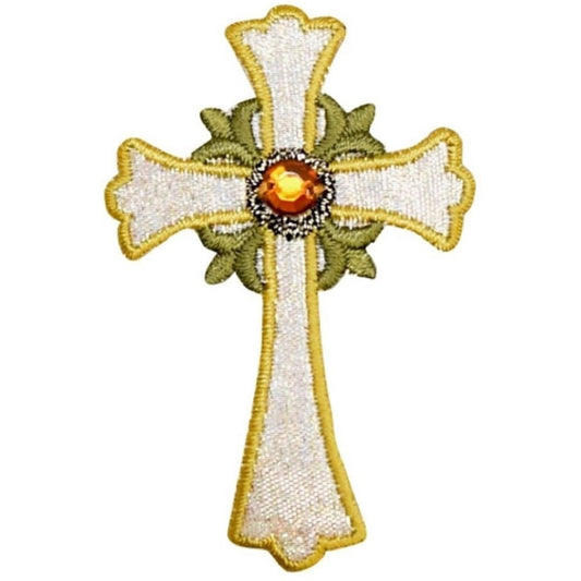 Cross with Jewel Embroidered Patch — Iron On 2.5"