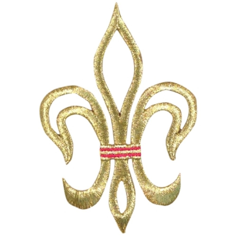 Extra Large Fleur De Lis Embroidered Patch — Metallic Gold Cross Badge 5" — Iron On