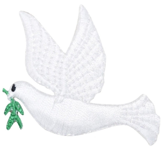 Peace Dove Embroidered Patch — Olive Branch, Bird Badge, Left 2-1/8" — Iron On