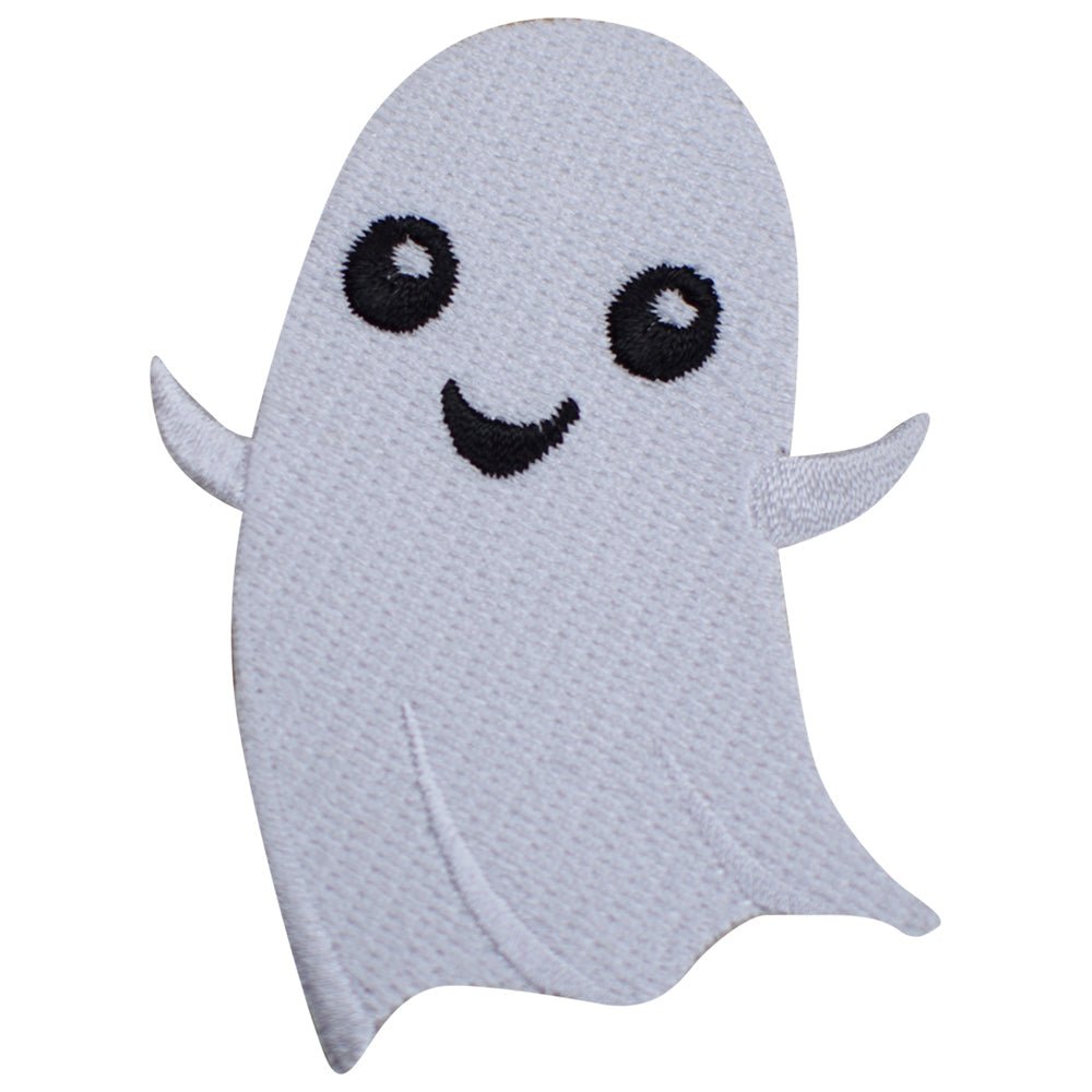 Ghost Embroidered Patch — Smiling Ghoul, Halloween Badge 2.75" — Iron On