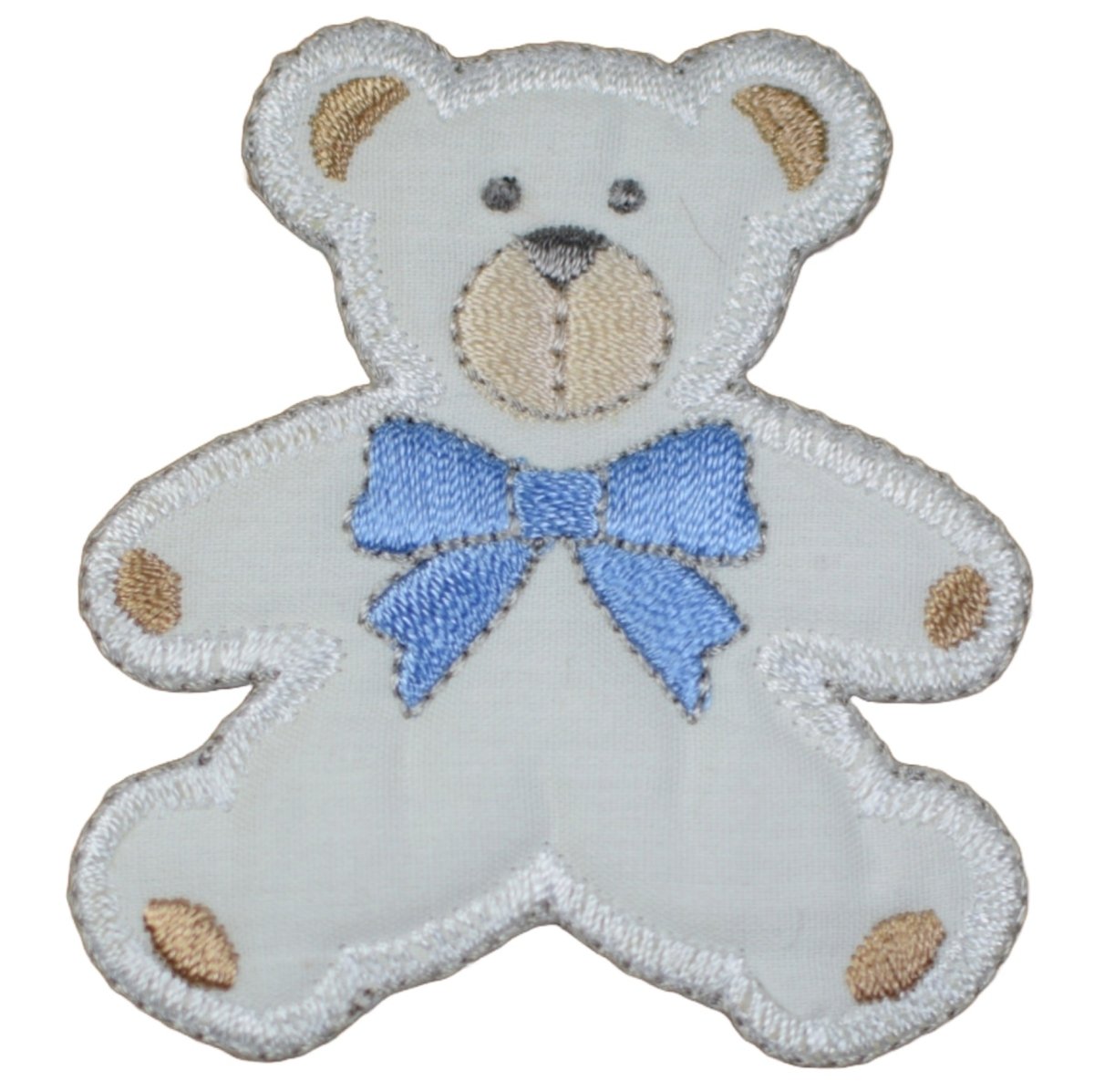 Teddy Bear Embroidered Patch — Blue Bow Stuffed Animal Badge 2-3/8" — Iron On