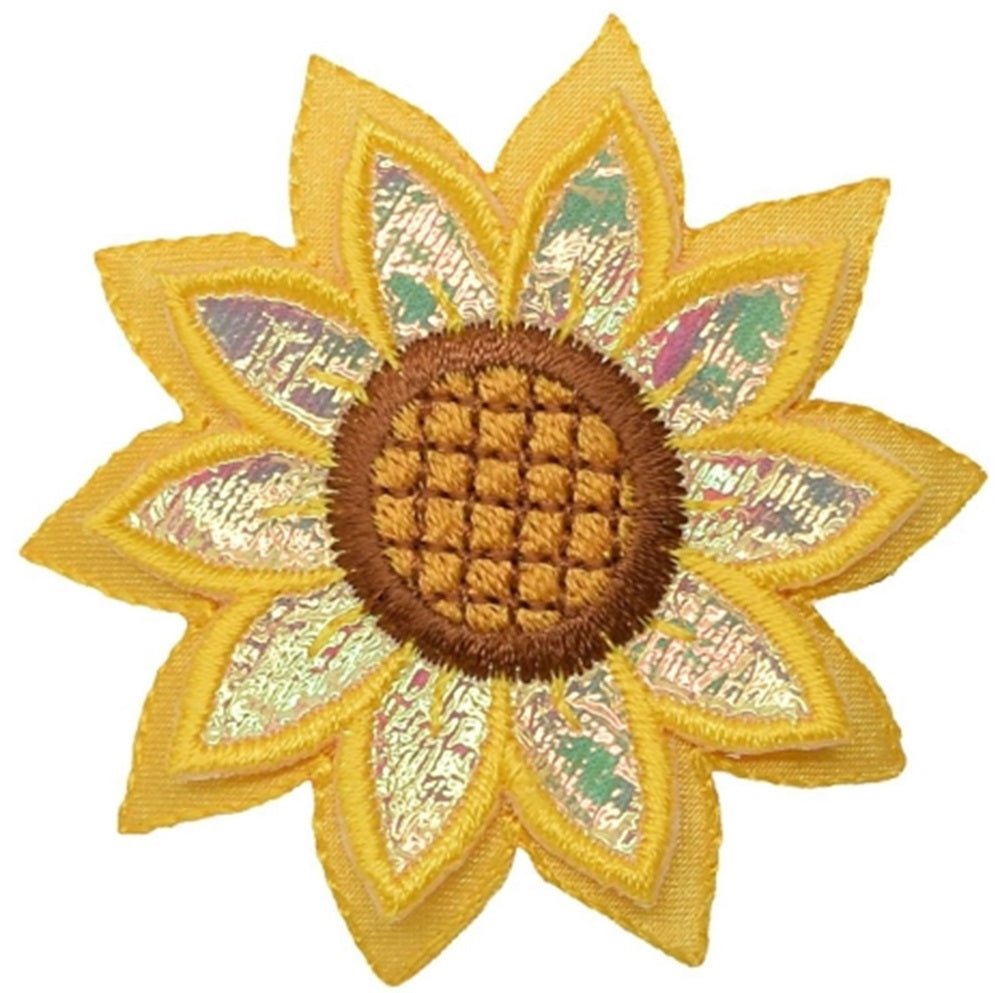 Sunflower Embroidered Patch — Layered Flower, Bloom Badge 2-3/8" — Iron On