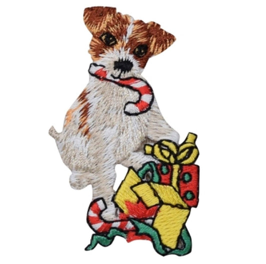 Puppy Dog, Christmas Embroidered Patch — Iron On 2.5"