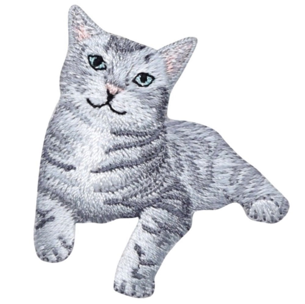 Kitty Cat Embroidered Patch — Gray Tabby Kitten 2" — Iron On