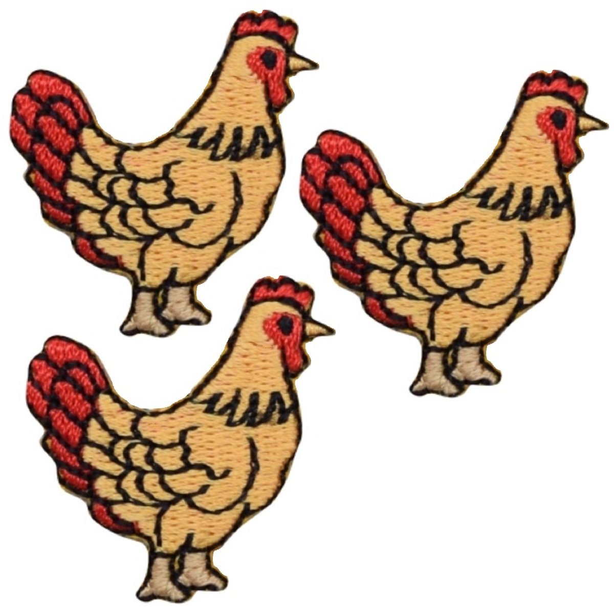 Chicken Embroidered Patch —  Farm Hens - 3-Pack -(Iron On) 1.5"