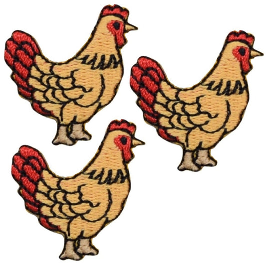 Chicken Embroidered Patch —  Farm Hens - 3-Pack -(Iron On) 1.5"