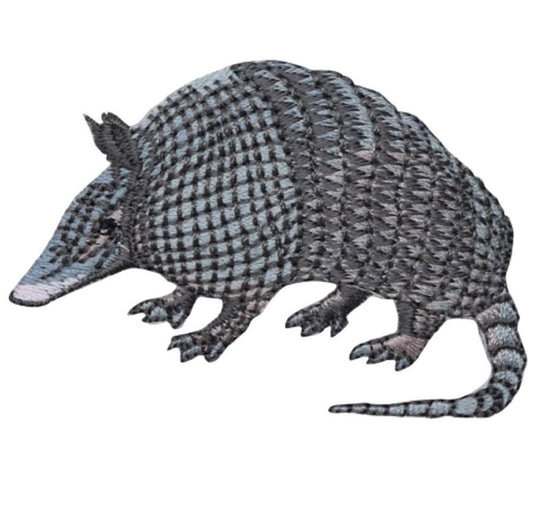 Armadillo Embroidered Patch — Facing Left, Zookeeper, Animal Badge 2.5" — Iron On