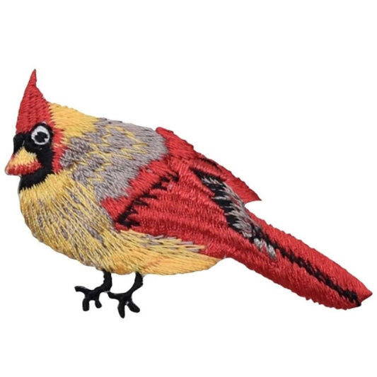 Cardinal Embroidered Patch — Female Red/Yellow Bird Badge 2.25" — Iron On