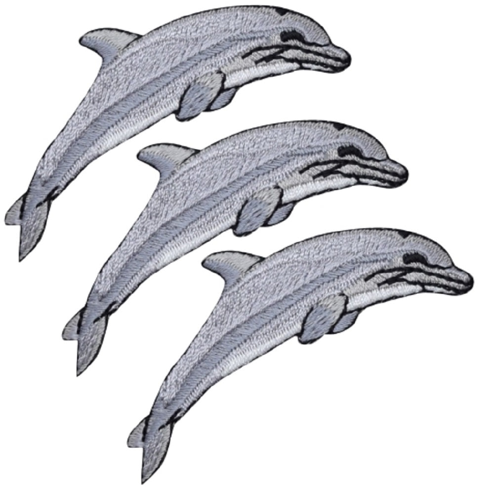 Dolphin Embroidered Patch — 3-Pack — Iron On 2.5"