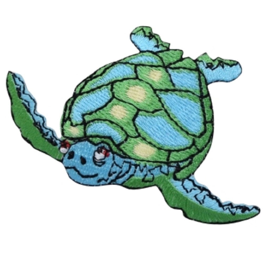 Sea Turtle Embroidered Patch — Facing Left, Ocean, Creature Badge 2-5/8" — Iron On