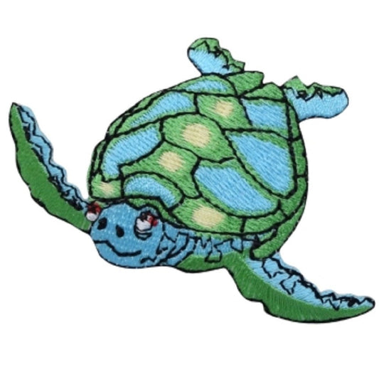 Sea Turtle Embroidered Patch — Facing Left, Ocean, Creature Badge 2-5/8" — Iron On