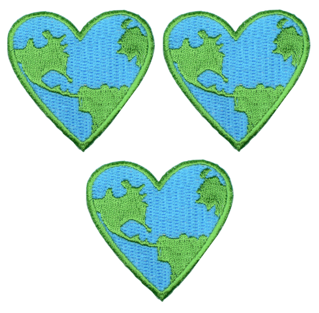 Heart Earth Embroidered Patch — 3-Pack — Iron On 2"