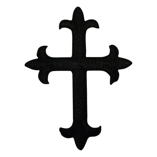 Cross Embroidered Patch — Black, Christian, Jesus Badge 4" — Iron On
