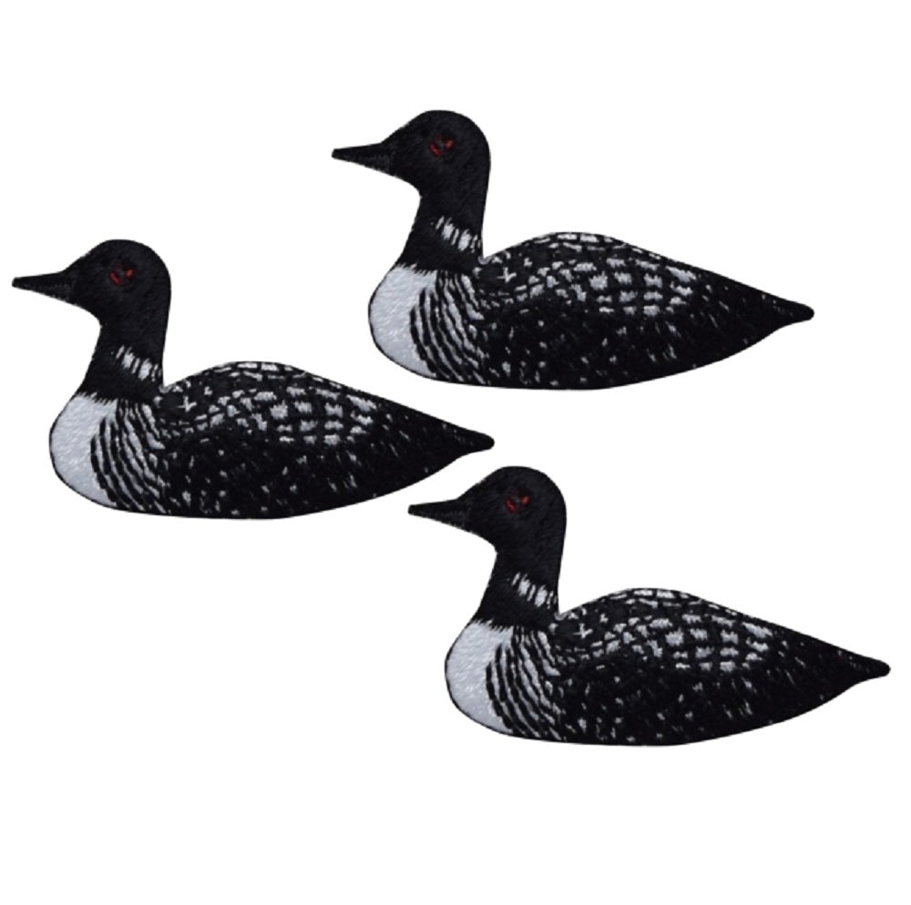 Loon Embroidered Patch — 3-Pack — Iron On 1-7/8"