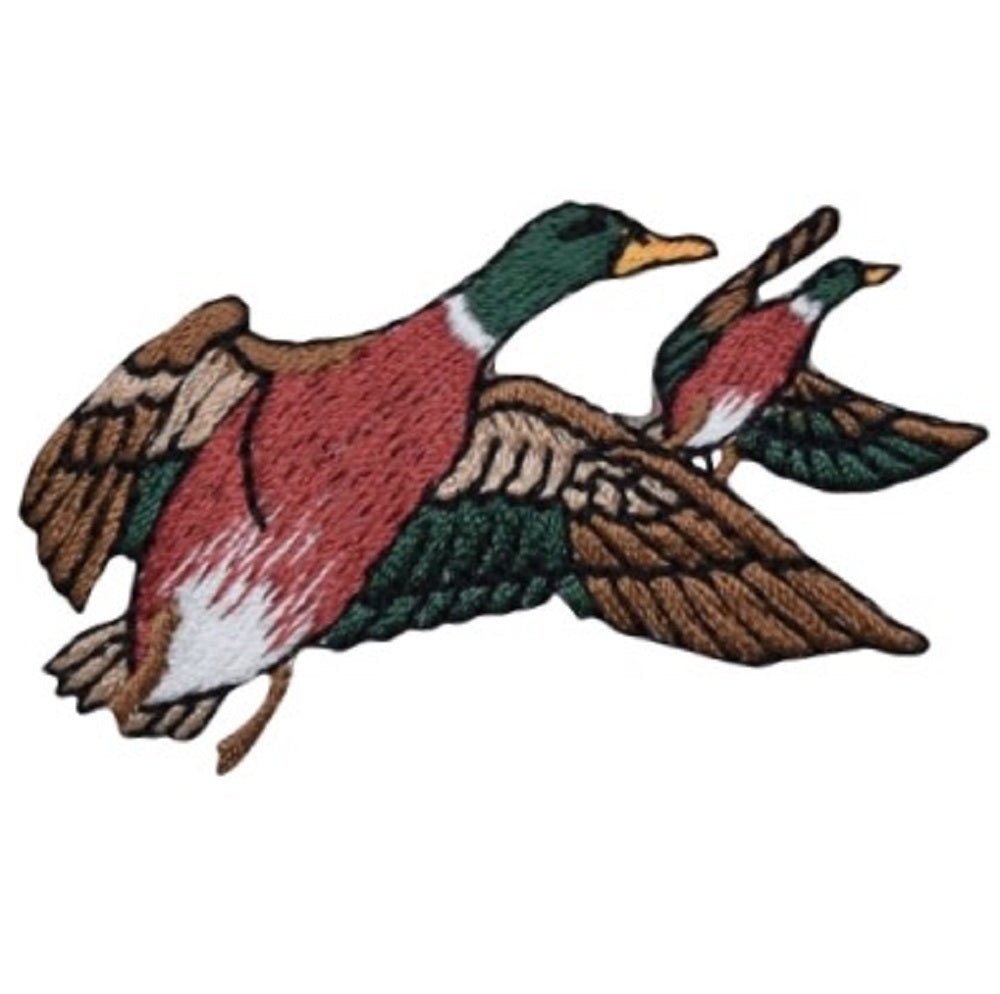 Duck Embroidered Patch — Flying Drake Mallards, Water Fowl Bird 2.5" — Iron On