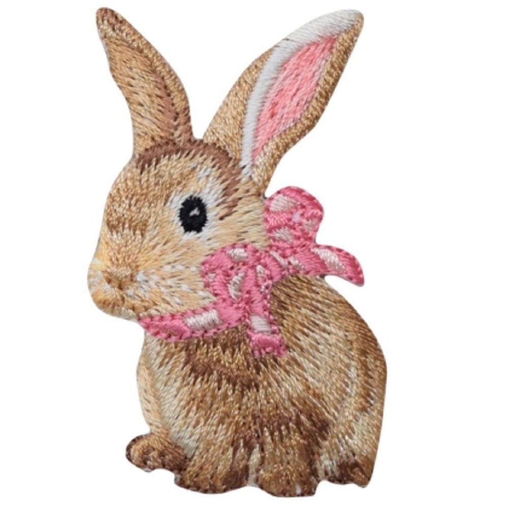 Bunny Rabbit Embroidered Patch — Baby Cottontail, Pink Bow 2-3/8" — Iron On