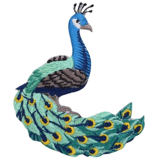 Peacock Embroidered Patch — Facing Right, Peafowl, Animal, Bird Badge 3" — Iron On