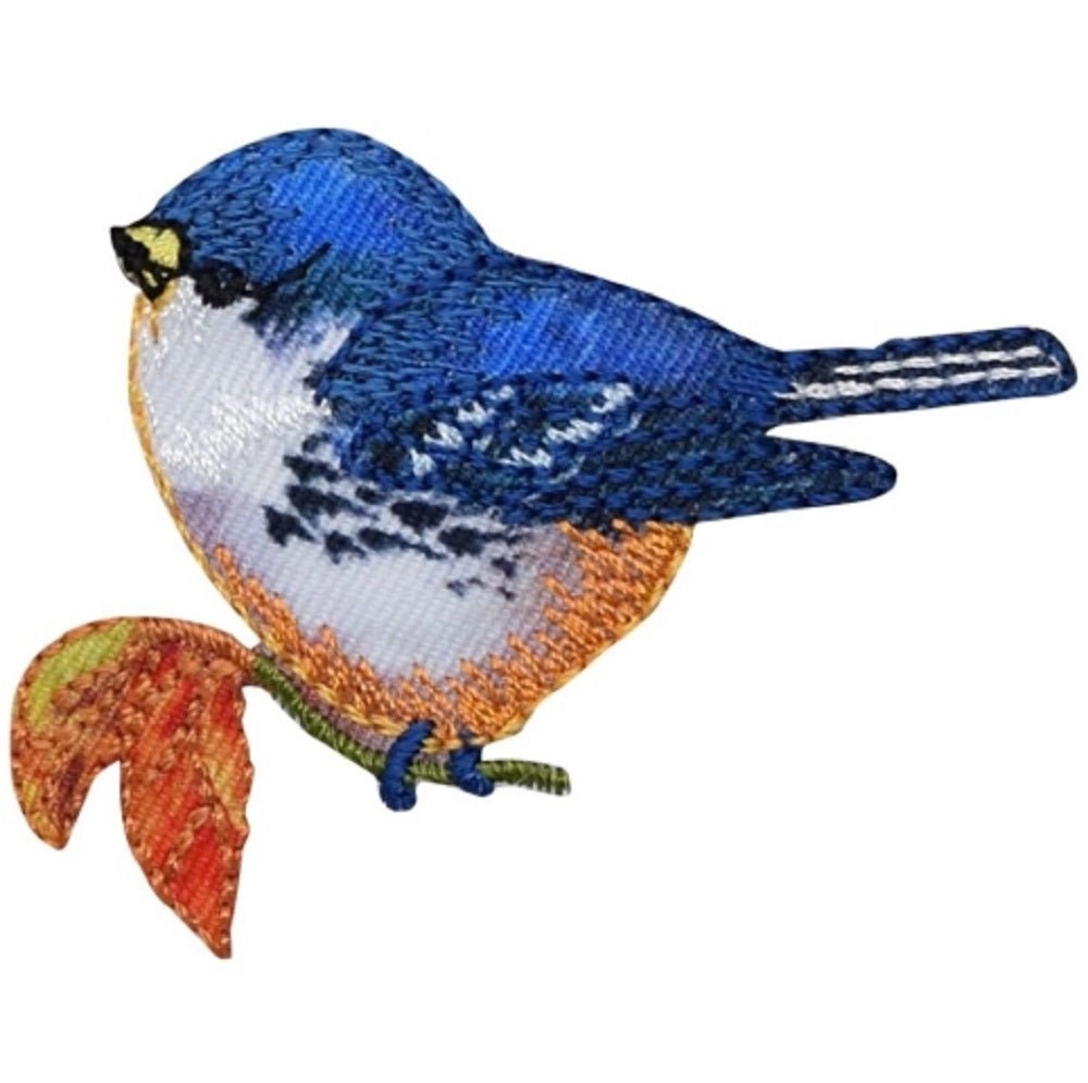Bluebird Embroidered Patch — Bird, Leaves 2" — Iron On