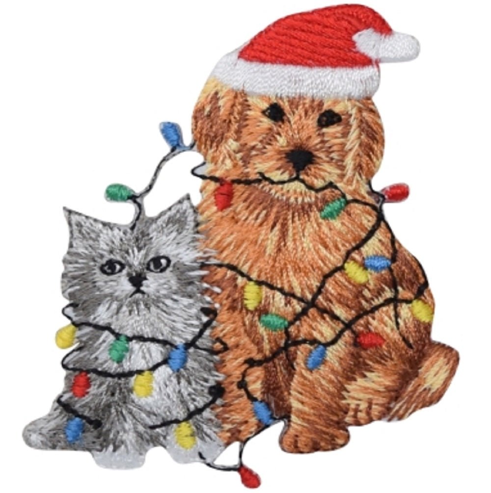 Christmas Embroidered Patch — Puppy, Kitten, Dog, Cat, Kitty Badge 2.75" — Iron On