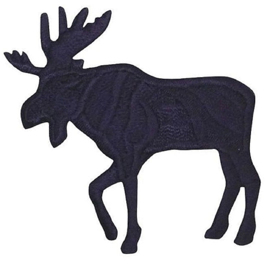 Moose Embroidered Patch — Black, Facing Left 2.25" — Iron On