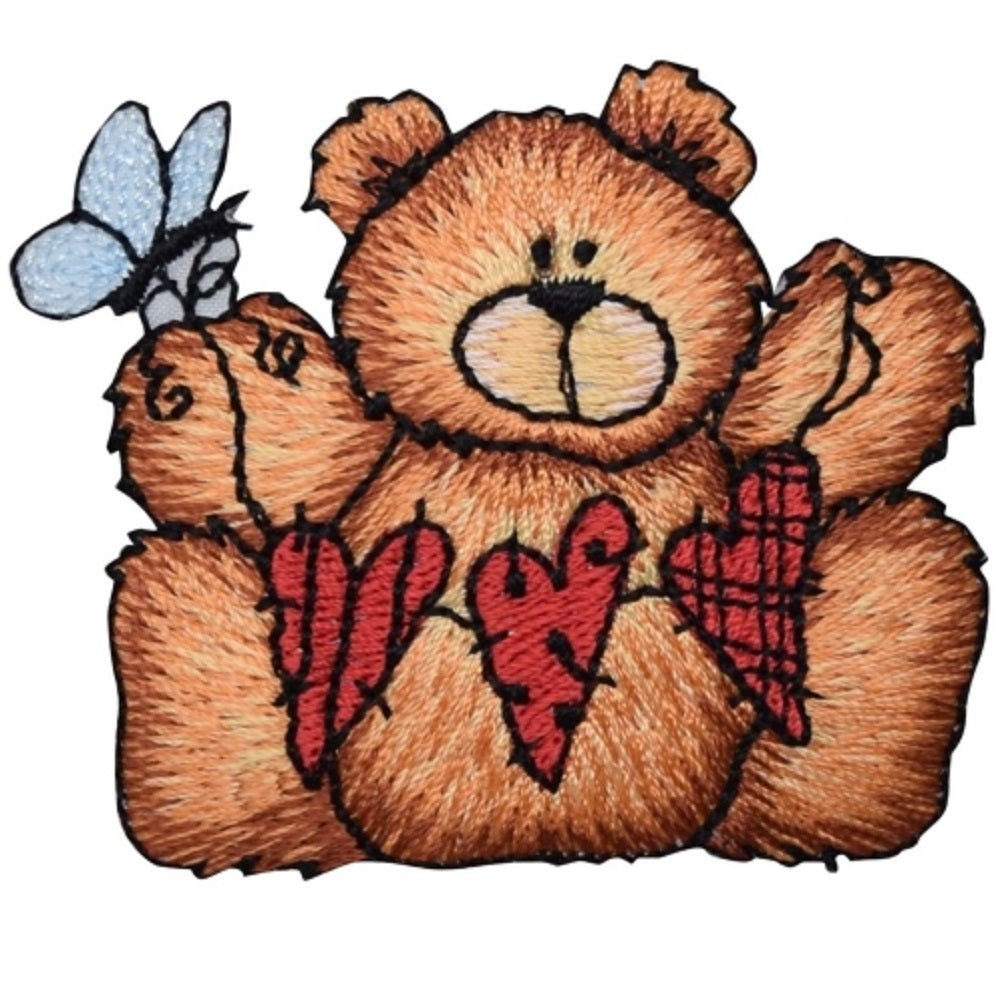 Teddy Bear Embroidered Patch — String of Hearts, Dragonfly 2-3/8" — Iron On