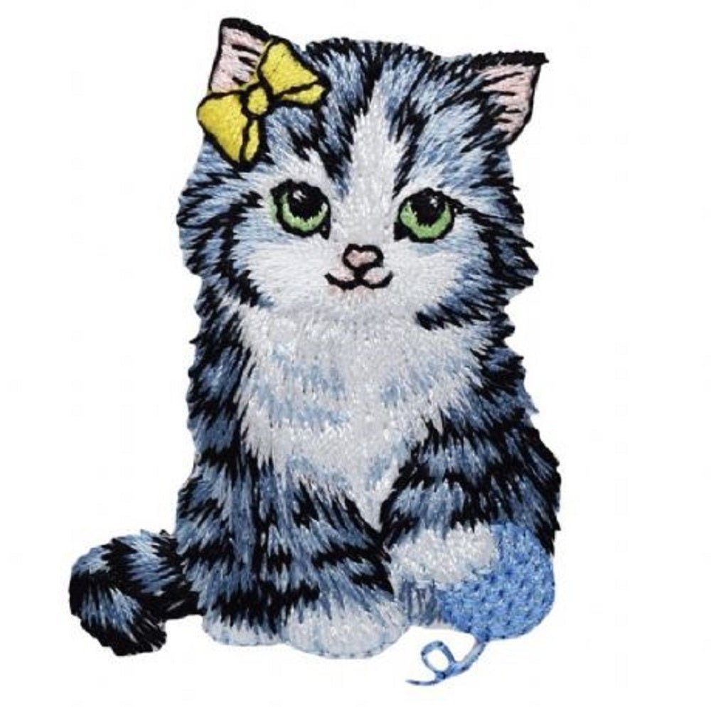 Gray Kitty Cat Embroidered Patch — Iron On 2-3/8"
