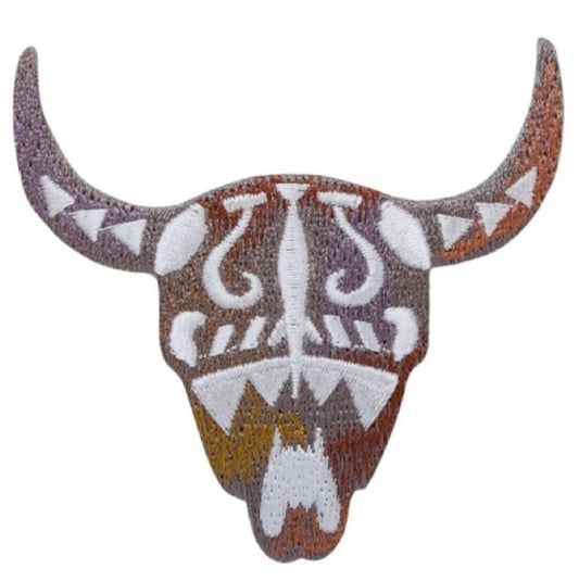 Bull Skull Embroidered Patch — Southwest, Cow, Western Badge 2.75" — Iron On