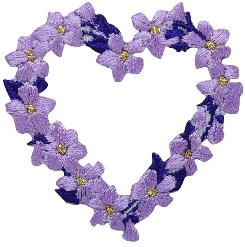 Heart of Flowers Embroidered Patch — Purple Blooms, Love Badge 1-7/8" — Iron On