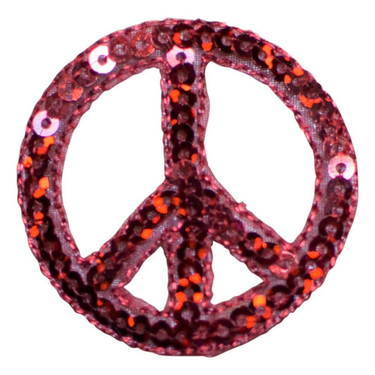 Peace Sign Embroidered Patch — Sequin, Red Hippie Badge 1.5" — Iron On