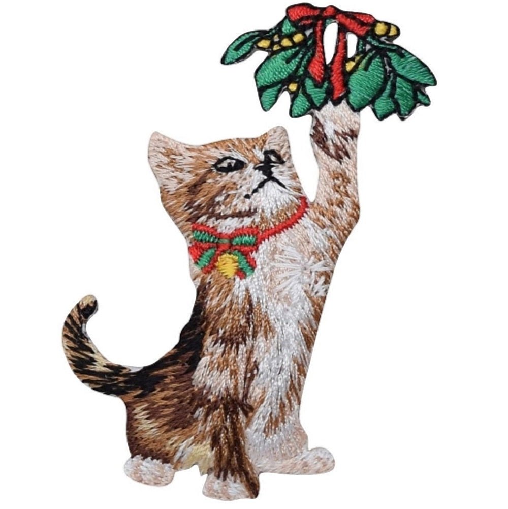 Christmas Kitten Embroidered Patch — Iron On 2-7/8"