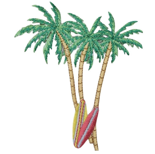 Palm Trees Surf Boards Embroidered Patch — Iron On 3.75"