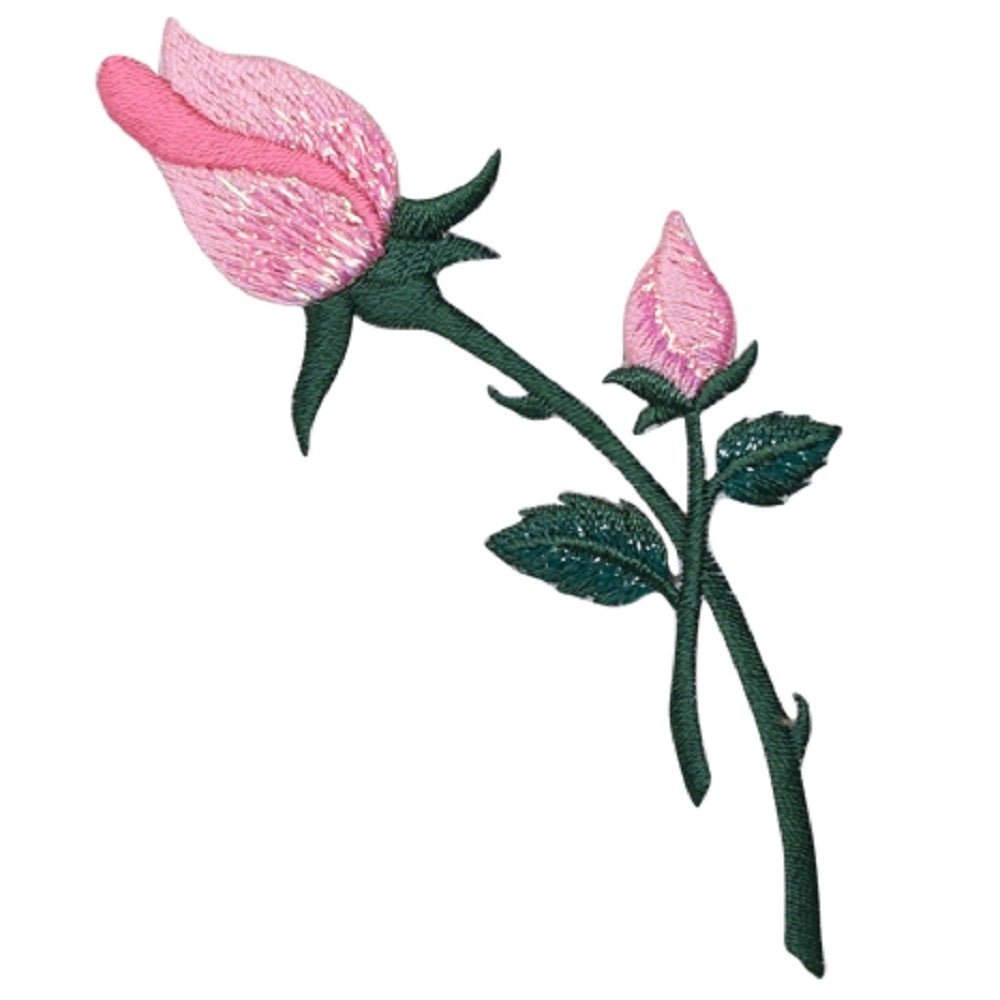 Pink Rose Embroidered Patch — Flower, Love Badge 4" — Iron On