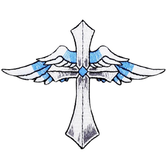 Cross Embroidered Patch — Angel Wings, Christ, Jesus Badge 4" — Iron On