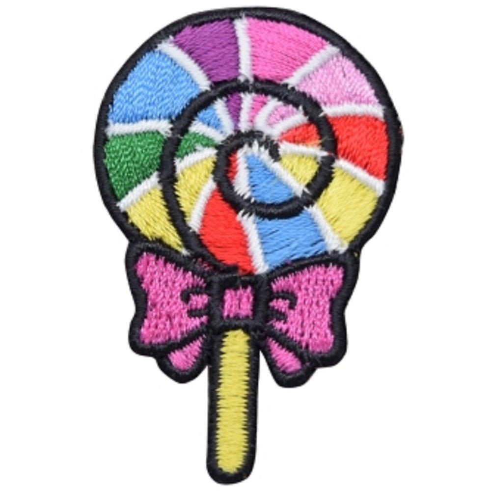 Lollipop Embroidered Patch — Rainbow Swirl Candy Badge 2" — Iron On