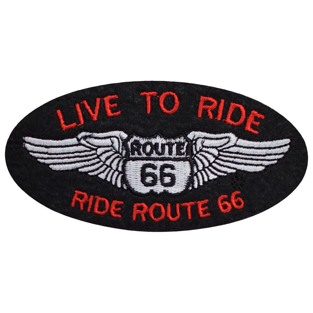 Route 66 Embroidered Patch — Live to Ride, Biker, Motorcycle Badge 4" — Iron On