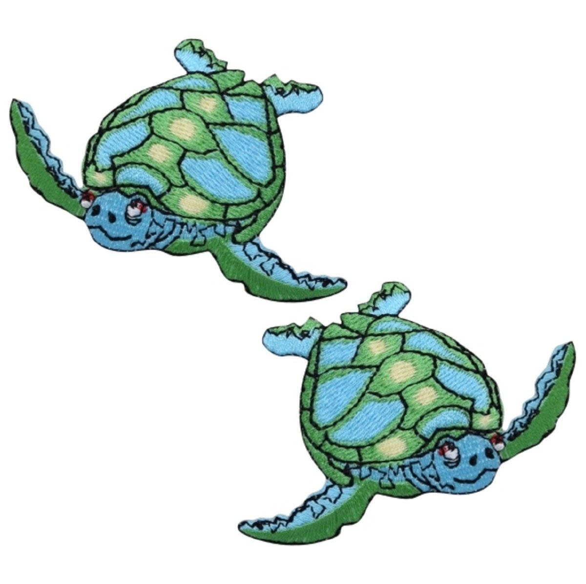 Sea Turtle Embroidered Patch Set — 2-pack — Iron On 2-5/8"